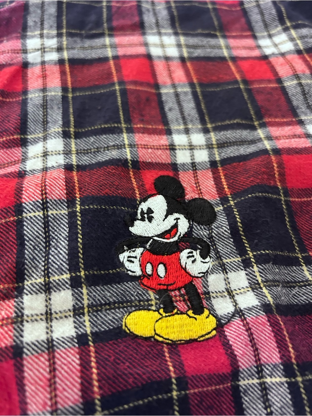 Disney Red & Black Plaid Night Shirt Embroidered Mickey Mouse 100% Cotton OS - Picture 2 of 5
